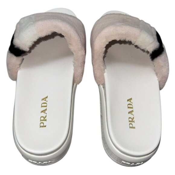 PRADA Luxury Designer Faux FUR Pink Summer Slides Sandals Womens Size 9 US - Picture 6 of 9